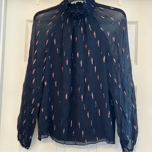 Rebecca Taylor Silk Metallic Chiffon Long Sleeve Top Size 6 - Picture 3 of 12